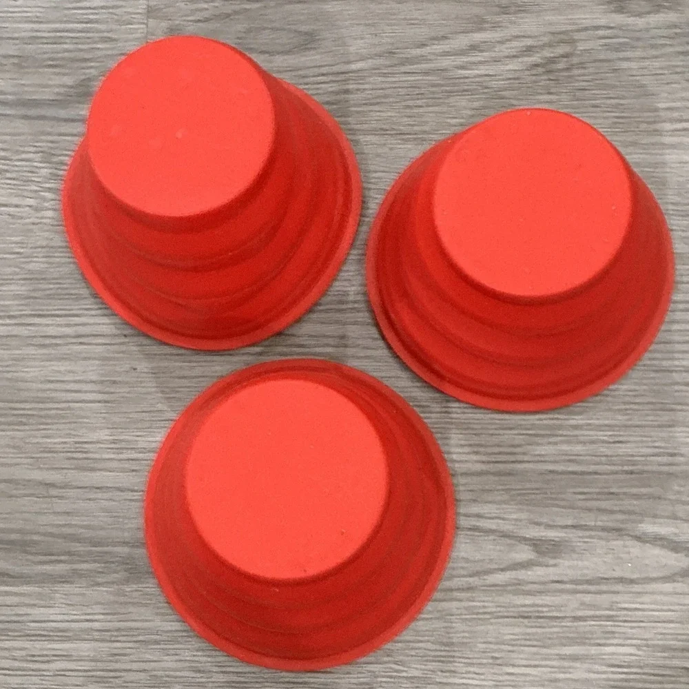 Lot of (3) Red Collapsible Camping or Pet Bowls; China, Needs Wash